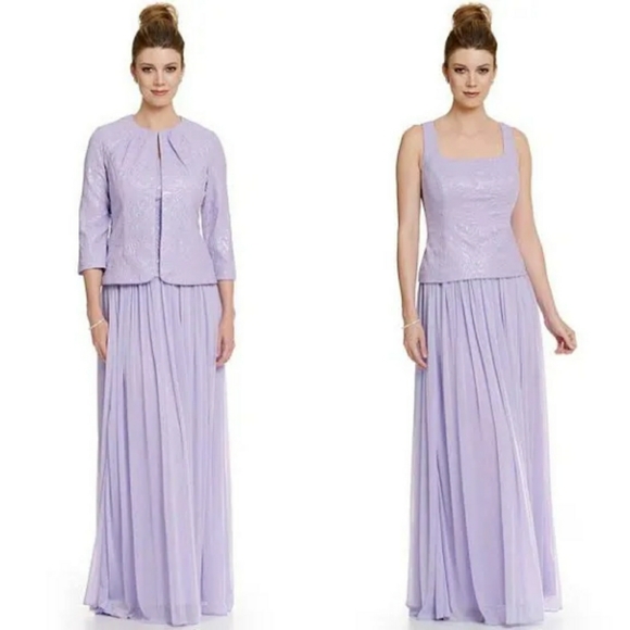 Alex Evenings Dresses & Skirts - Alex Evenings Pale Lilac square neck maxi formal dress with jacket